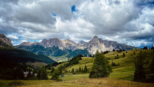 Panoramic view of landscape and mountains against sky