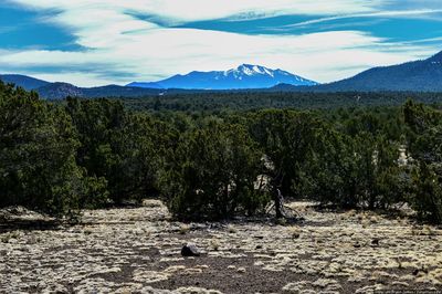 Scenic view of mountains against cloudy sky