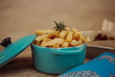 Close-up of fresh vegetables in bowl on table