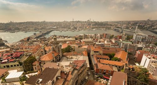 High angle view of cityscape against sky