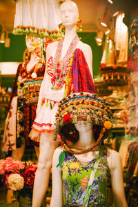 Low angle view of female statue at market stall