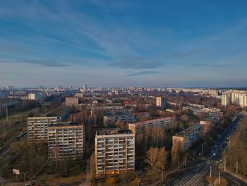 High angle view of buildings in city