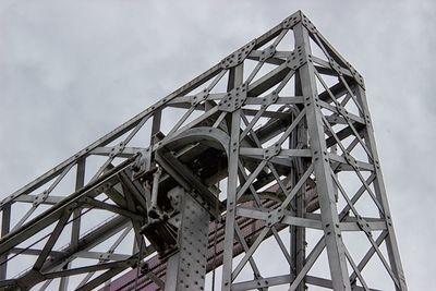 Low angle view of crane against sky