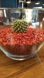 Close-up of strawberries in bowl on table