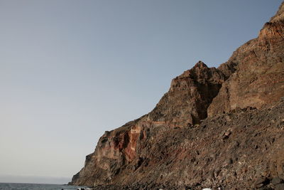 Low angle view of rock formation against clear sky