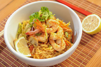 Close-up of meal served in bowl on table