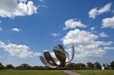 Panoramic view of sculpture on field against sky