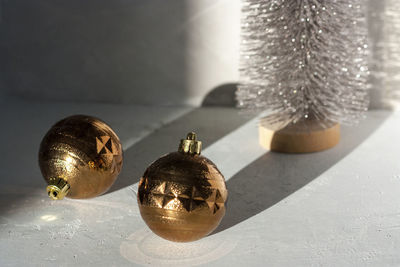 Close-up of christmas decorations on table