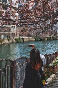 Rear view of a man on the river