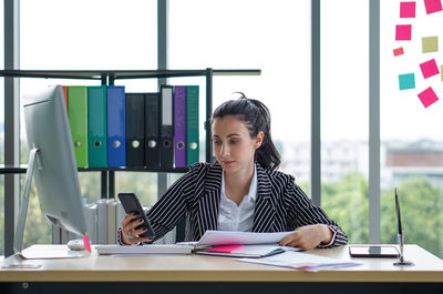 Woman working on table