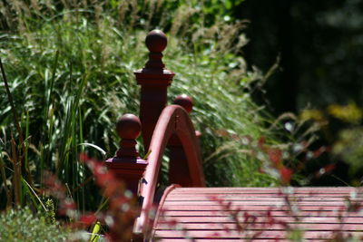 Red footbridge at park