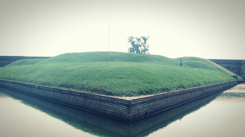 Scenic view of green landscape against clear sky