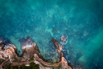 High angle view of rock in sea