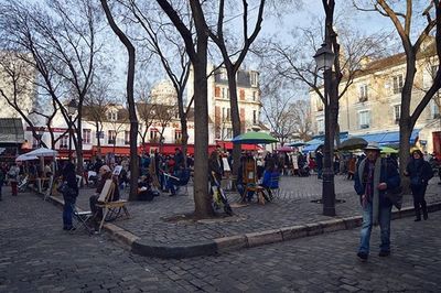 Bare trees in city