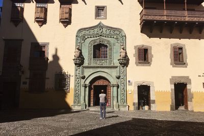 Facade of building in city