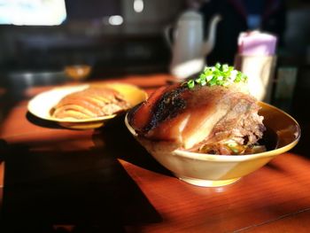 Close-up of food in plate on table