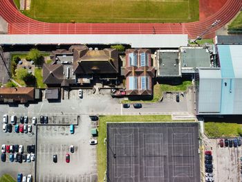 High angle view of buildings in city