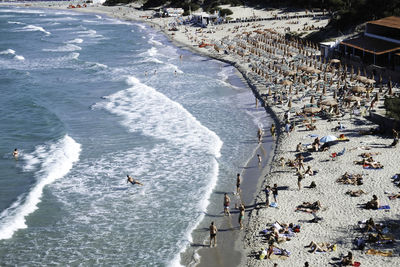 High angle view of people on beach