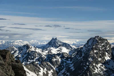 Snowy alpine landscape, the remarkables and new zealand southern alps