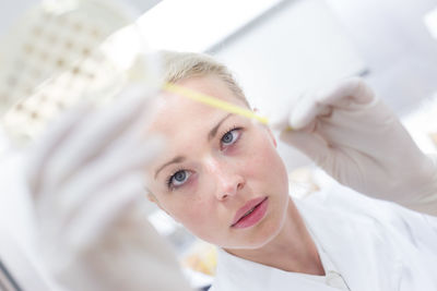 Close-up of woman working in laboratory