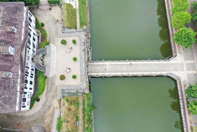 High angle view of bridge over canal