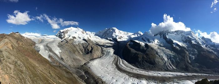 Panoramic shot of snowcapped mountains against sky