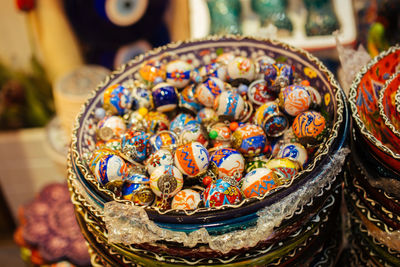 Close-up of multi colored candies for sale in market