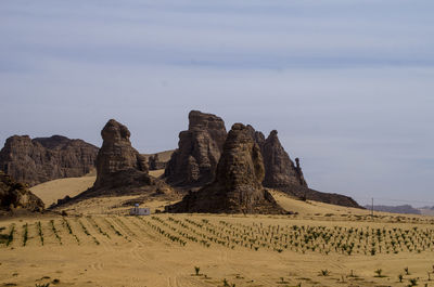 Rock formations in desert against sky