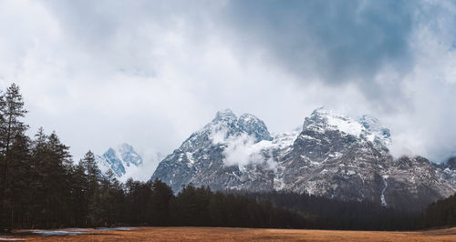 Scenic view of snowcapped mountains against sky