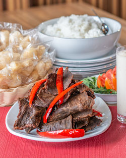 Close-up of food in plate on table