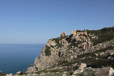 Scenic view of sea against clear blue sky