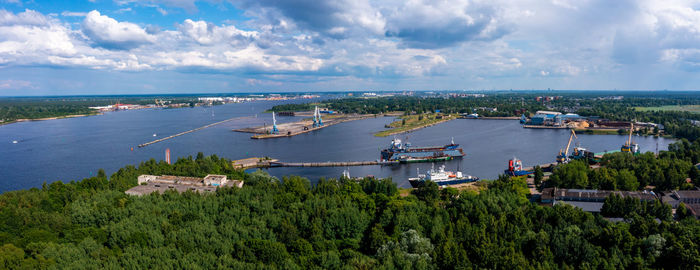 Riga, latvia. june 10, 2021. cargo ship at floating dry dock is being renovated