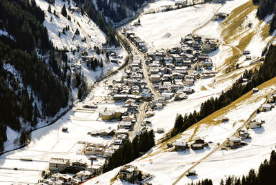 High angle view of snow covered landscape