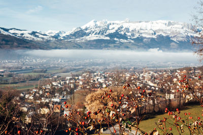 High angle view of townscape against sky