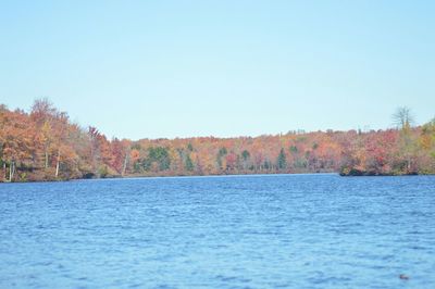 Scenic view of calm sea against clear sky