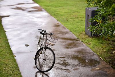 Bicycle parked on footpath in park