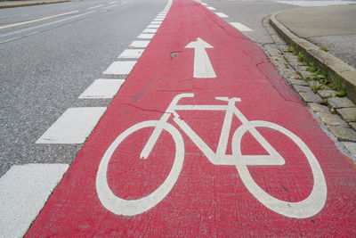 Cycle path with red marking on the road