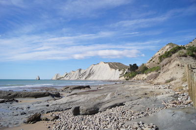 Scenic view of sea against cloudy sky