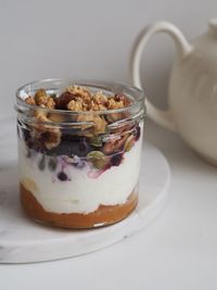 Close-up of breakfast served on table