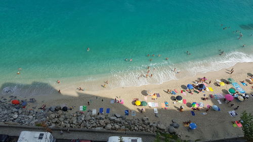 High angle view of people at beach