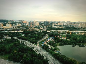 High angle view of cityscape against sky