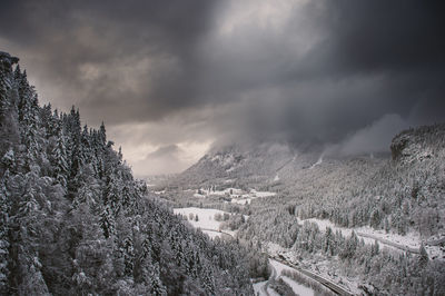 Scenic view of snow covered landscape against sky