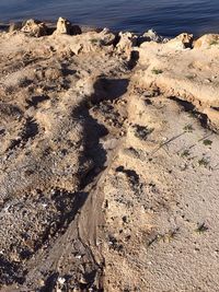 High angle view of sand on beach