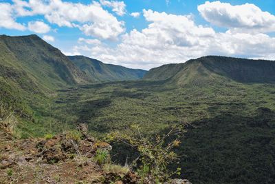 Scenic view of volcanic crater on mount suswa, kenya 