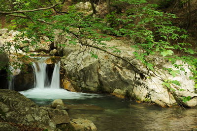 Scenic view of river flowing through rocks