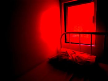 Close-up of red rose on bed against wall at home