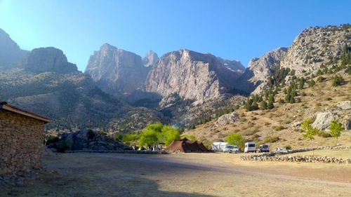 Scenic view of mountains against clear sky