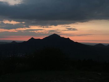 Scenic view of silhouette mountains against sky during sunset