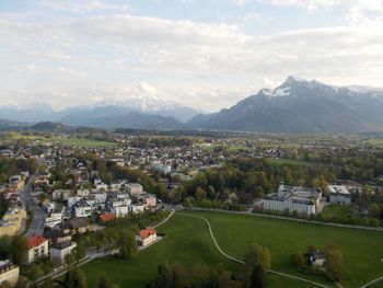 High angle view of townscape against sky