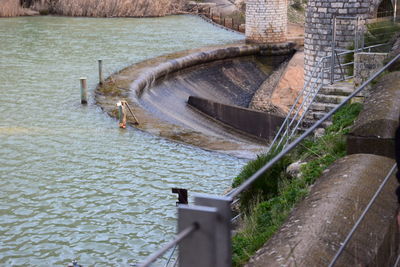 High angle view of bridge over canal